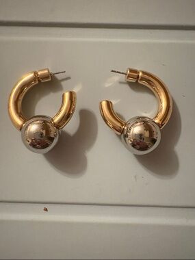 Zara gold Hoops with Silver Sphere Accent